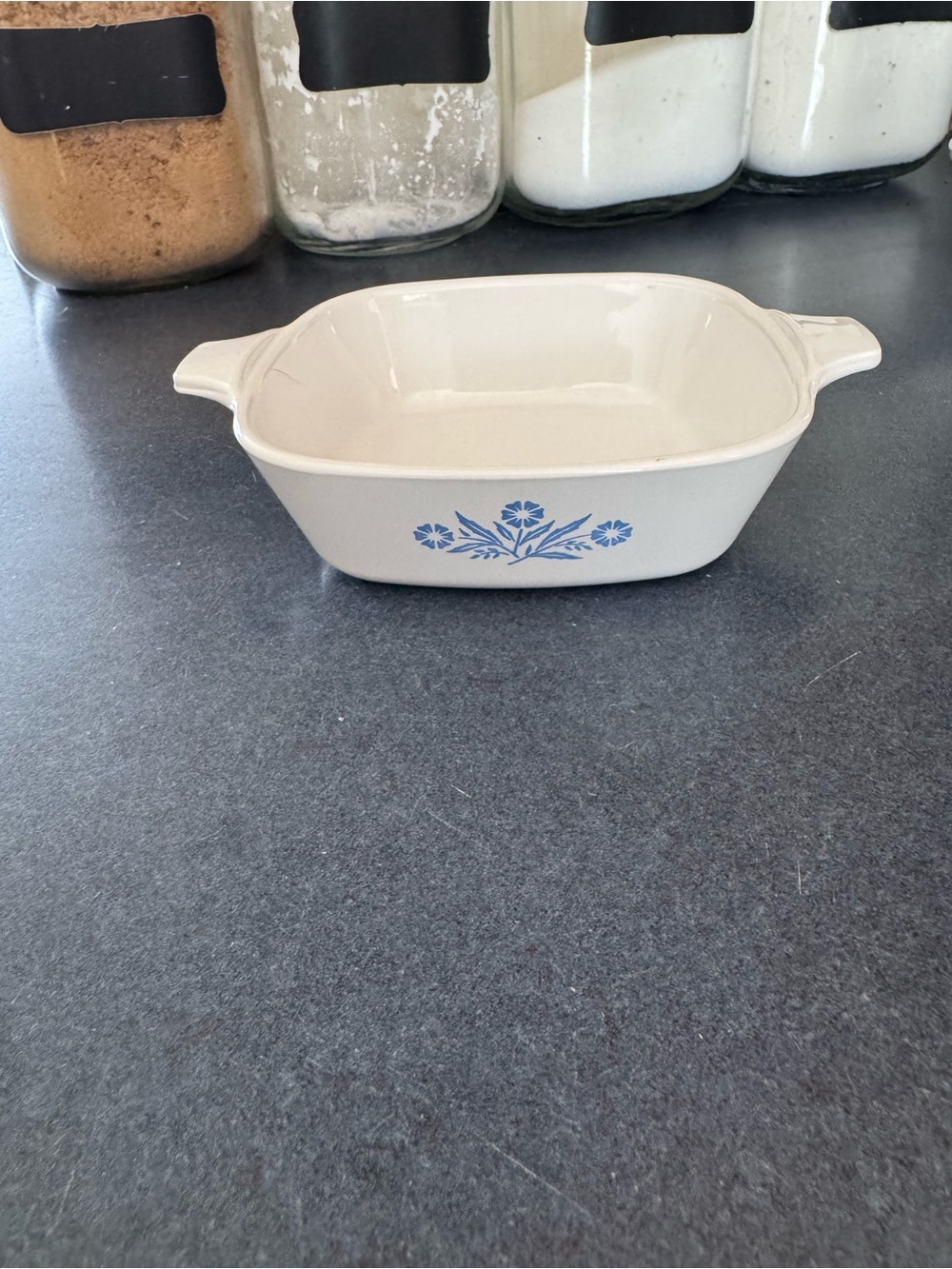 Corningware Cream Ceramic Casserole with Blue Floral Design